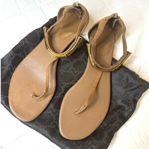 Gucci Coraline Bamboo Thong Suede Sandals Tom Ford Era tan brown color size 36